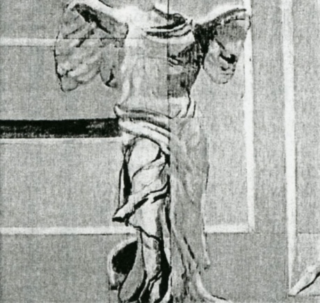 サモトラケのニケ エーゲ海北東部のサモトラケ島で発見された、ギリシャ神話の勝利の女神ニケの大理石像のデッサン